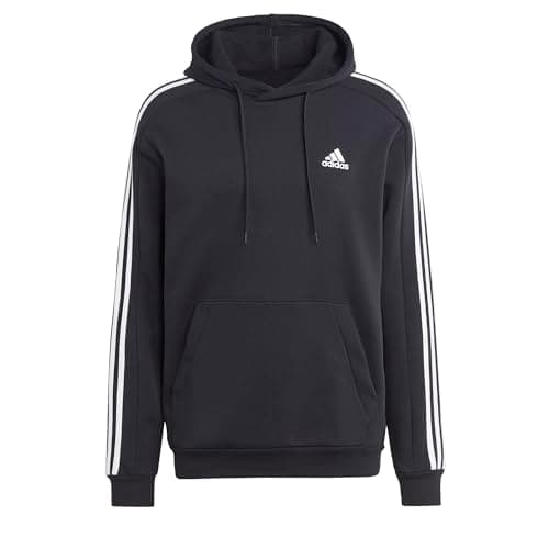 adidas Men's Essentials Fleece 3-stripes Hoodie, Black, Large