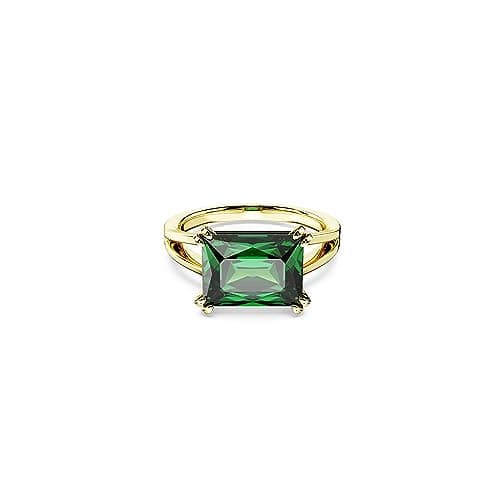 Swarovski Stilla Cocktail Ring, Green Rectangular-Cut Stone in a Gold-Tone Finished Setting, Part of the Stilla Collection, Size 6