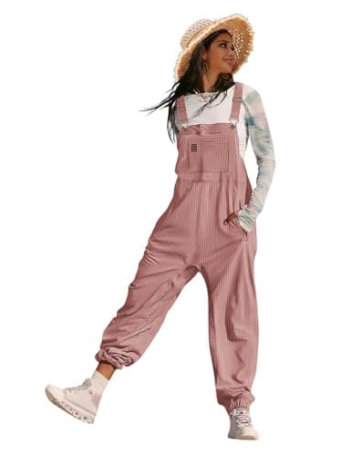 YESNO Women's Casual Corduroy Overalls Sleeveless Adjustable Straps Loose Harem Bib Jumpsuits for Women with Pockets S PCL Pink