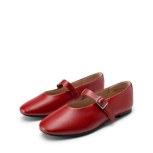 DREAM PAIRS Women's Ballet Mary Jane Flats Dress Round Toe Comfortable Casual Slip On Buckle Strap Flat Shoes,Size 9.5,Red,DWUMFA2551