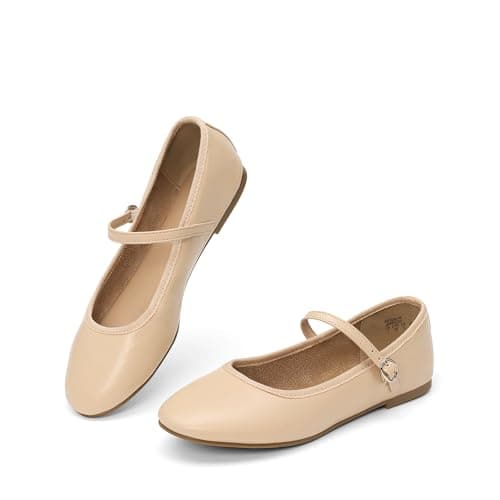 DREAM PAIRS Women's Ballet Flats Mary Jane Shoes, Round Toe Comfortable Dressy Casual Slip-on Work Daily Soft Flat Shoes,Size 7.5,Nude-Pu,SDFA2441W