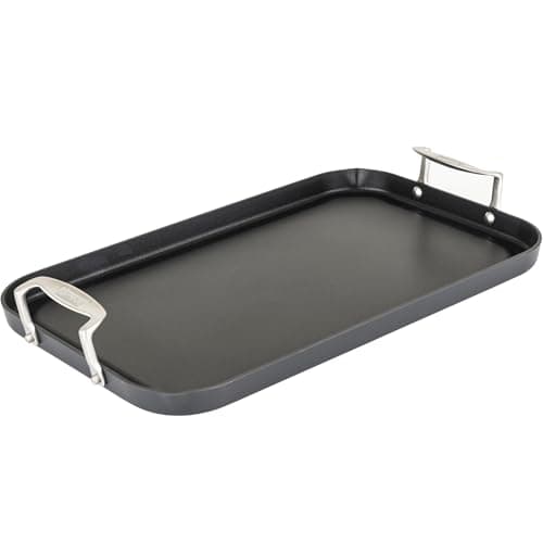 Viking Nonstick Double Burner Griddle, 19 x 11 Inch Hard Anodized Kitchen Grill Pan with Handles, Oven Safe, Works on Gas, Ceramic, and Electric Stove Top