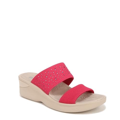 BZees Womens Sienna Bright Machine Washable Comfort Wedge Sandal Magenta Pink