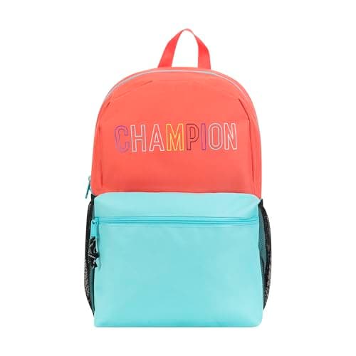 Champion Kids' Merit Backpack with Padded Straps, Water Bottle Pocket and Laptop Compartment for Daily Use, Coral, One Size