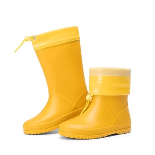 DREAM PAIRS Kids Rain Boots Boys Girls Lightweight Boots Waterproof Easy-on Outdoor Playing Rain Boot Unisex-Child,Size 8 Toddler,Yellow,SDRB2401K
