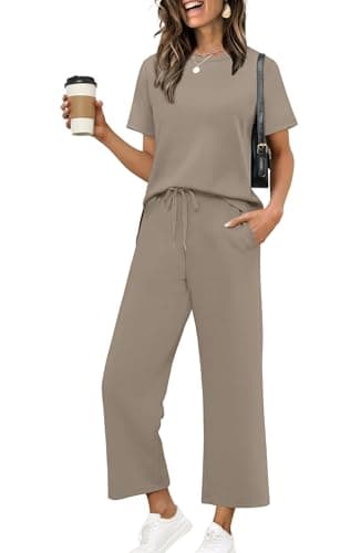 XIEERDUO Women 2 Piece Lounge Sets Travel Outfits Loose Loungewear Khaki M