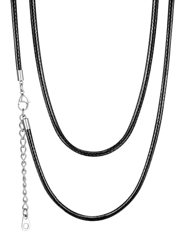 ChainsPro Leather Necklace Cord for Men,Wax Rope Chain,3mm 16inch,Silver