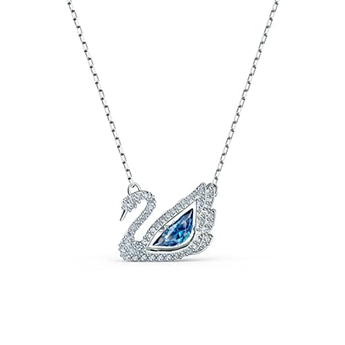 Swarovski Swan Necklace, Iconic Swan Pendant with Blue and White Crystals and Elegant Rhodium Finished Chain