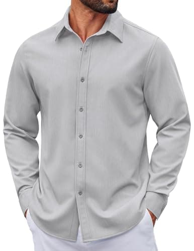 COOFANDY Men's Dress Shirt Regular Fit Button Down Shirts for Men Untucked Shirt Light Grey
