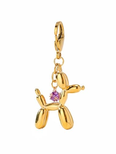 Mecchan Balloon Dog & Dreamstones Keychain, Stainless Steel Elegant Golden Bag Charms for Adults (Amethyst)
