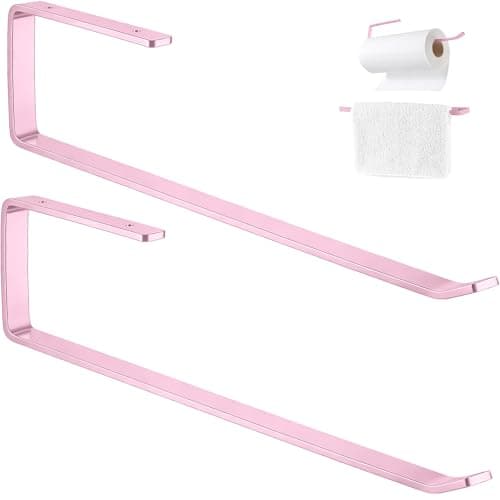 2 PCS Under Cabinet Paper Towel Holder for Kitchen,TONLEA Drilling Wall Mount Paper Towel Holder, Bar Rack for Kitchen Towel, Napin Holder, Kitchen Decor and Accessories, Pink