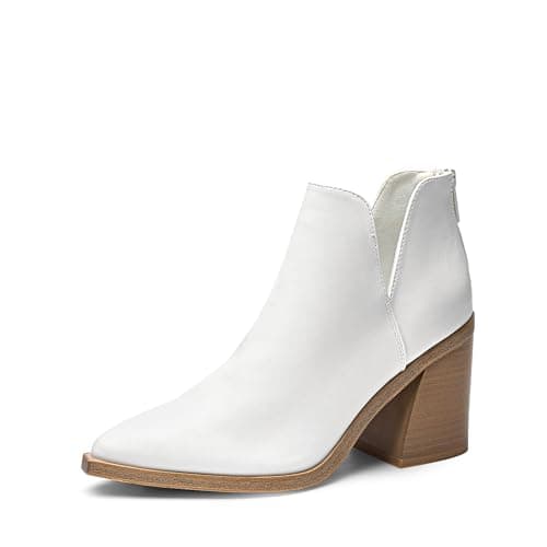 DREAM PAIRS Women's Ankle Boots Chunky Heel Pointed Toe Short Booties Shoes,Size 10,White-Pu,SDAB2401W
