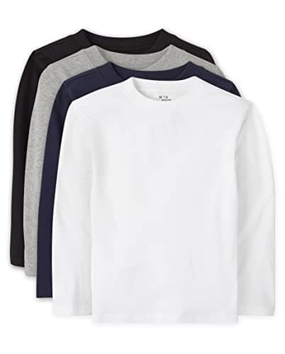 The Children's Place baby boys And Toddler Long Sleeve Basic Layering T-shirt T Shirt, Black/H Smoke/New Navy/White 4 Pack, 5T US