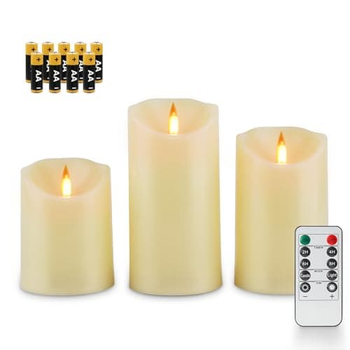 Fanna 3 Ivory Flameless LED Candles with Dynamic Lifelike Flickering Flames for Church and Weddings, Battery Operated Plastic Candles with Timer and Remote, Batteries Included - H 4"/5"/6"