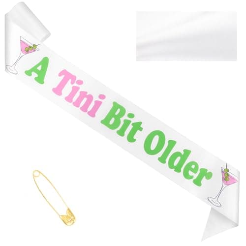 FASOTY A Tiny Bit Older Birthday Sash - White Satin Sash with Green Foil Martini Birthday Decorations for Women Funny Espresso Martini Themed Bachelorette Bridal Shower Supplies
