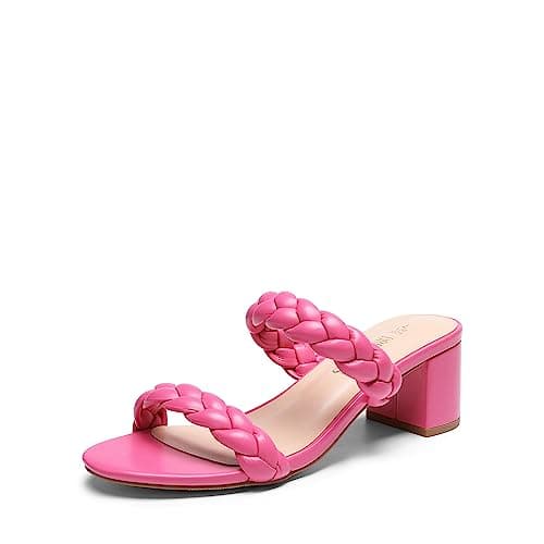 DREAM PAIRS Women's Two Braided Strap Low Heels for Women Open Toe Block Chunky Heels Sandals Holiday Party Wedding Dress Pumps Shoes,Size 5.5,Hot Pink,DHS213-2
