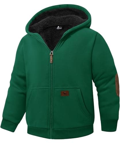 JACKETOWN Unisex Girls Boys Zip Up Hoodie Kids Fleece Jacket Sherpa Lined Sweatshirts Spring Fall Winter Coat Kids Casual Outerwear Jungle Green 8-9 Years