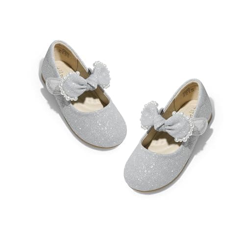 DREAM PAIRS Toddler Flower Girl Dress Shoes Little Girls Mary Janes Ballet Flats Ballerina Shoes Wedding Party,Size 5 Toddler,Silver/Glitter,SDFL229K