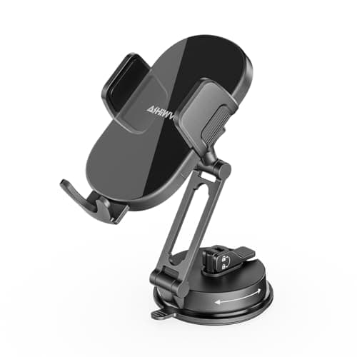 AiHiwvol Universal Vacuum Phone Holders for Your Car [360° Rotation Metal Holder] Upgraded Suction Cup Phone Mount for Car/Tesla/Mirror/Wall, Foldable Car Phone Holder for All Phones and Thick Cases