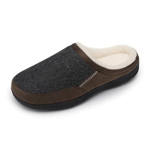 DREAM PAIRS Men's Cozy Memory Foam Slippers with Fuzzy Wool-like Lining, Slip-on Washable Indoor Outdoor House Shoes,Size 7-8,Brown/Grey,DSL215M
