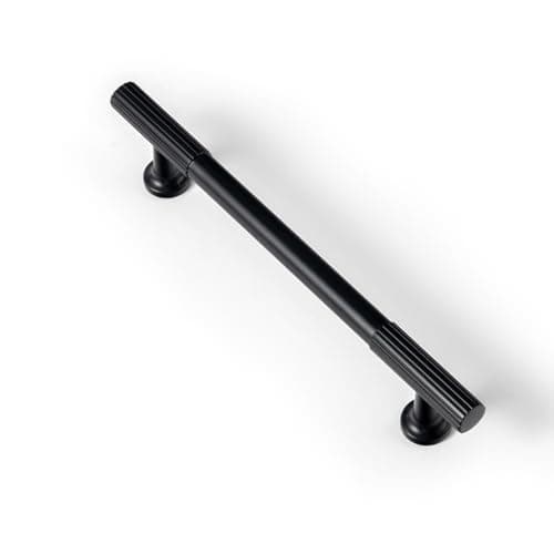 Goo-Ki Elegant Black Zinc Alloy Cabinet Handles - 5.03''(128mm) Hole Center Striped Decorations Cabinet Pull Hardware for Bedroom, Kitchen, 6 Pack