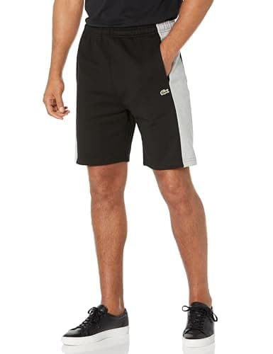 Lacoste Men's Regular Fit Colorblock Fleece Shorts, Black/Silver Chine, 4X-Large