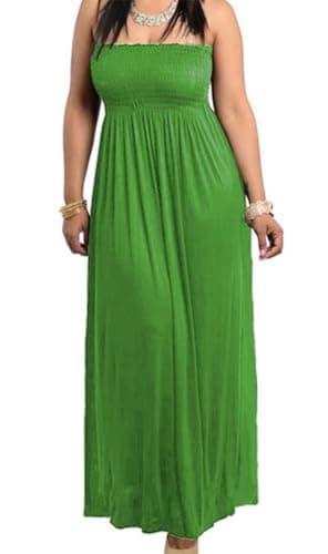 811 - Smocked Chest Strapless Tube Long Maxi Beach Cover-up Dress (Apple Green, 1X)