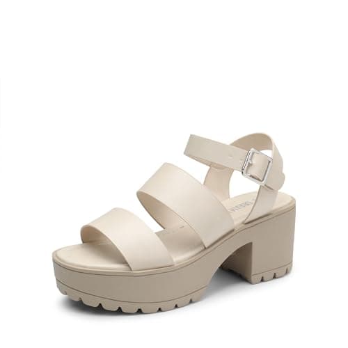 DREAM PAIRS Platform Heels for Women Lightweight Chunky Open Toe Stylish Comfortable Fisherman Sandals with Adjustable Ankle Strap,Size 6.5,Beige,SDHS2429W