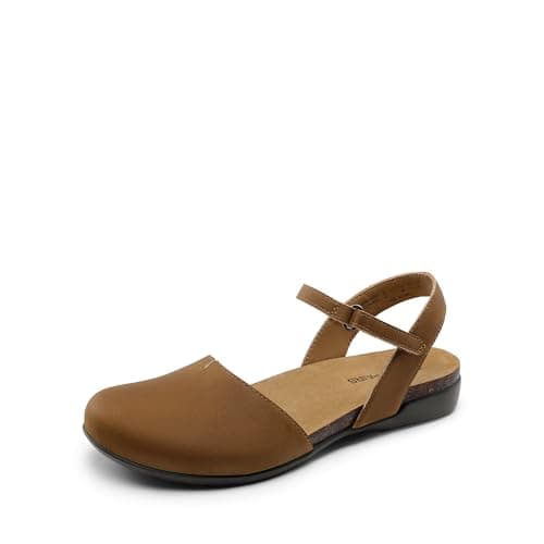 DREAM PAIRS Women's Closed Toe Sandals Arch Support Comfort Cork Footbed Flat Sandals Summer Shoes,Size 7.5,Brown,DWUMFS2501