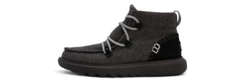 HEYDUDE Women's Reyes Boot, Black/Black Size 7 | Water Resistant Leather Slip On Wool Boots with Back Pull Tab