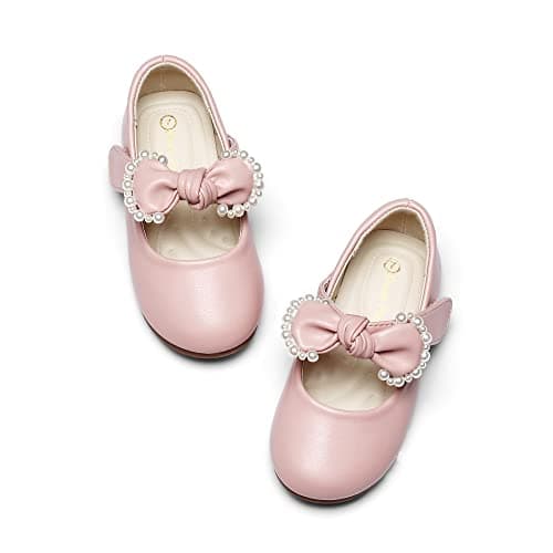 DREAM PAIRS Toddler Flower Girl Dress Shoes Little Girls Mary Janes Ballet Flats Ballerina Shoes Wedding Party,Size 6 Toddler,Pink/Pu,SDFL229K