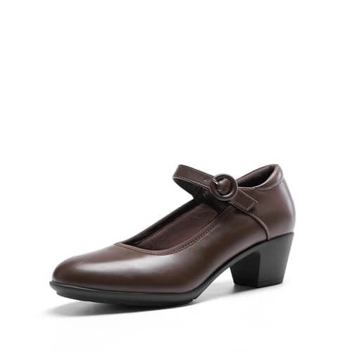 DREAM PAIRS Mary Jane Shoes Women Low Chunky Heels Closed Toe Pumps Comfortable Work Business Dress Shoes,Size 7,Brown,DWUMPU2549
