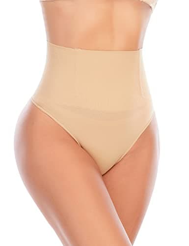 Werena Tummy Control Thong Shapewear for Women Seamless Shaping Thong Panties Body Shaper Underwear((01# Beige-thong,Small)