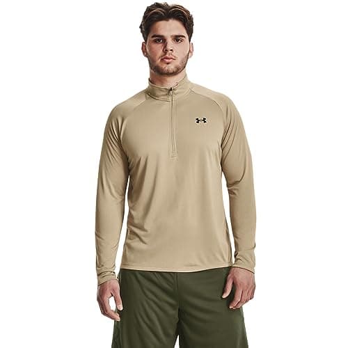 Under Armour Mens Tech 2.0 1/2 Zip-Up T-Shirt , (299) City Khaki / / Black , 3X-Large