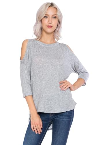 LEEBE Women and Plud Size Cold Shoulder Sweatshirt (XS-3X) (Heather Grey, 1X)