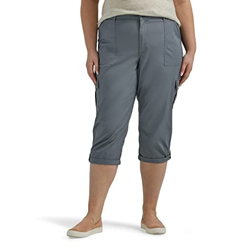 Lee Women's Plus Size Ultra Lux Comfort with Flex-to-Go Cargo Capri Pant Tech Gray 16 Plus