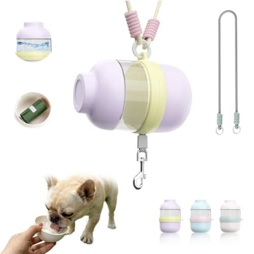 3 in 1 Dog Water Bottle with Crossbody Strap, Portable Dog Travel Water Bottle with Treat & Poop Bag Dispenser for Small Dogs Walking Hiking(Pale Purple)