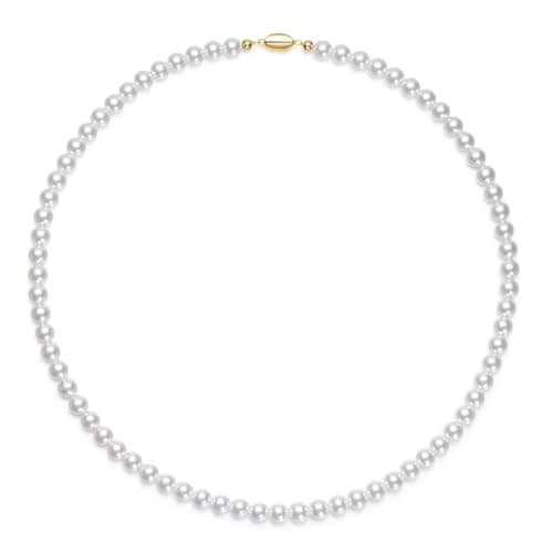 Mameloly Pearl Necklaces for Women Dainty 925 Sterling Silver 18K Gold Plated 6MM Simulated White Pearl Choker Necklace Strand for Her Engagement Wedding Birdal