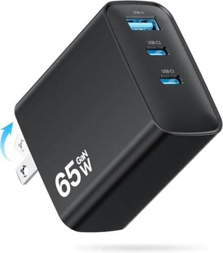 Phone Charger, 65W USB C Fast Charger Block, 3-Port Foldable Type C Charger with Dual USB-C & USB-A Ports for iPhone 17/16/15 Series, Samsung Galaxy S24/S23, iPad, MacBook Air & More