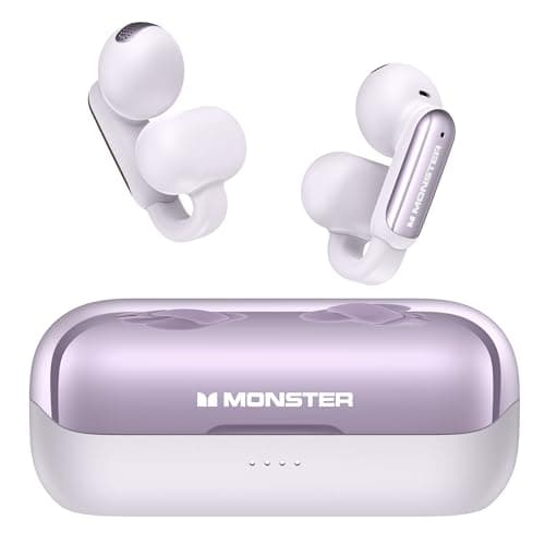 Monster Wireless Earbuds Open AC601, Comfort Clip-On Bluetooth Earbuds, Bluetooth 5.4 Open Ear Buds with Environmental Noise Cancellation, IPX5 Waterproof & Touch Control Wireless Headphones (Purple)