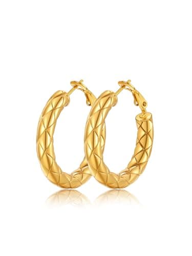 Medium Chunky Hoop Earrings for Women 18K Gold Plated Crossover Patterned Hollow Tube Hoops 30mm Hypoallergenic Rounded Loop Earrings