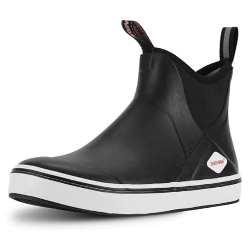 Showave Men's Deck Boots Waterproof Ankle Rubber Rain Boots Non-slip Boat Booties for Sailing Fishing and Outdoors, Black,Size 7