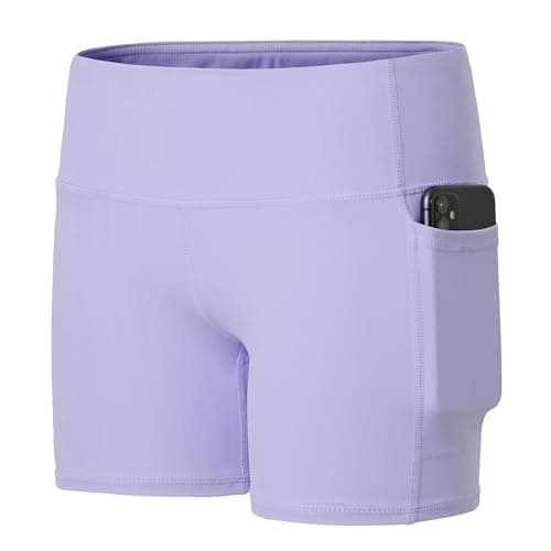 Willit Girls' 4" Volleyball Shorts with Pockets Youth Spandex Biker Dance Yoga Athletic Shorts Kids Running Light Purple M