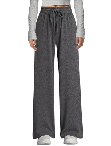 Arolina Elastic Waist Lounge Pants for Women Fall Soft Sweat Pants with Pockets Cozy Mid-Weight Pajama Pants Casual Wear Dark Gray