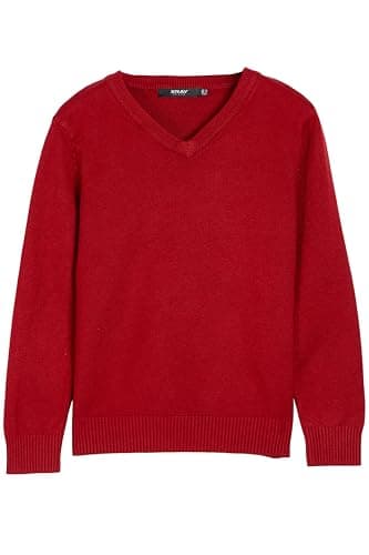 X RAY Boys School Uniform Sweater V-Neck, Big Boys' & Little Kids Youth Long Sleeve V Neck Pullover Sweater, Jester Red, XX-Large (18)
