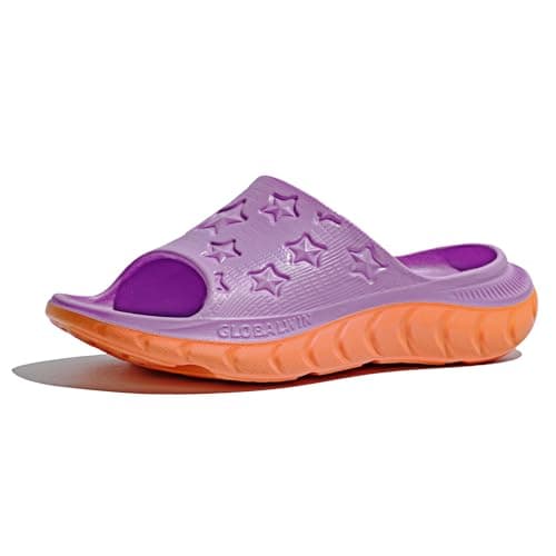 GLOBALWIN Sports Recovery Slides for Women Ava Sports Sandals With Comfortable Arch Support Indoor Outdoor Cloud Slippers Reduce Stress on Feet Lightweight Purple Orange Size 9M