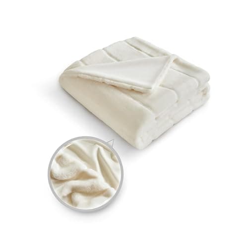 Sophia & William Dual-Sided Faux Rabbit Fur Throw Blanket, 50" x 60", Cream