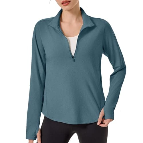 Women's 1/4 Zip UPF 50+ Sun Shirt Lightweight Quick Dry Long Sleeve with Back Pocket Running Golf Hiking Top Gray Green M