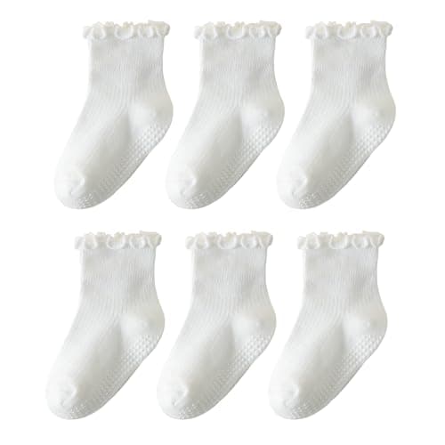 ANYANIME Toddler Socks Ruffle for Girls Baby Grip Socks Non Slip Cute Frill