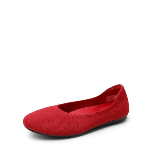 DREAM PAIRS Ballet Flats Shoes for Women, Foldable Knit Women's Flats with Arch Support, Comfortable Shoes for Women Dressy Casual Work Office,Size 7,Red,SDFA2423W